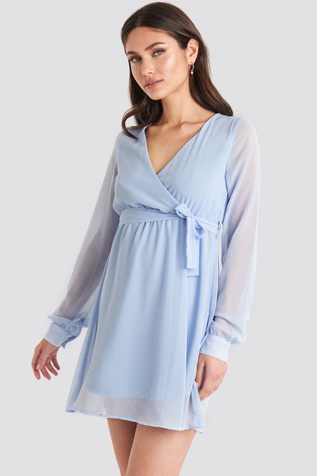 Chiffon Wrap Mini Dress Blue