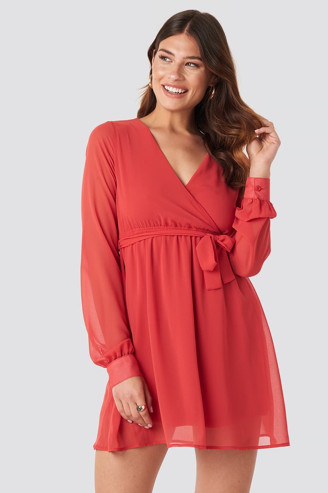 Chiffon Wrap Mini Dress Red