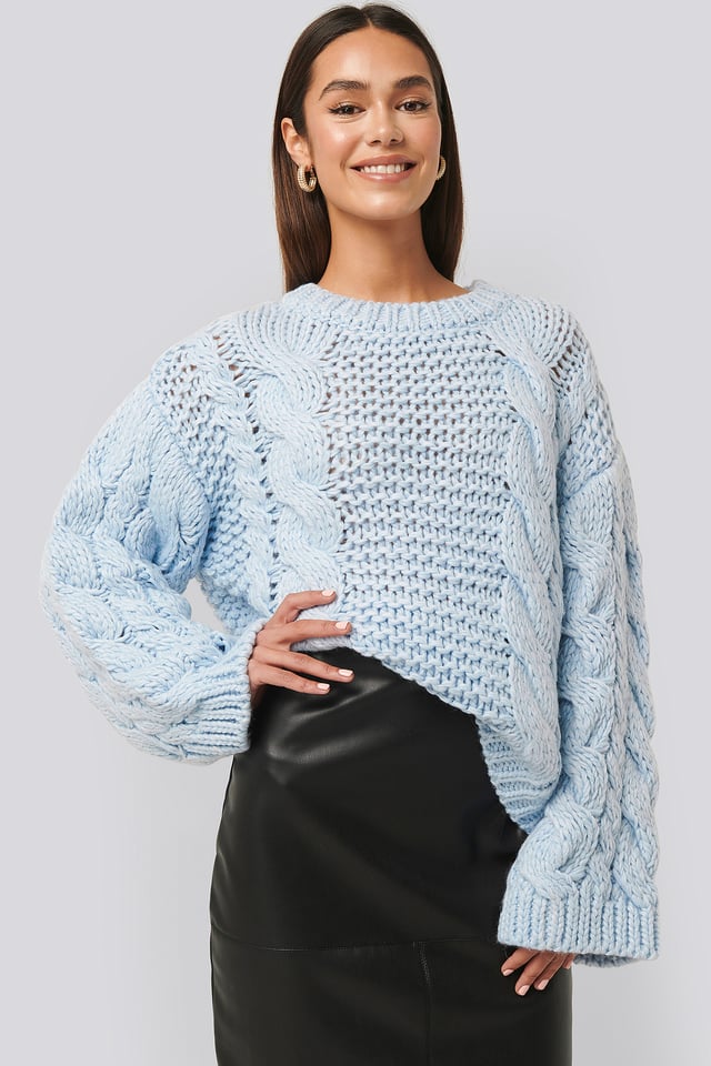 Chunky Cable Knitted Sweater Light Blue