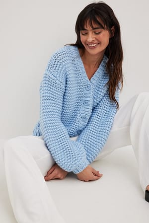 NA-KD Blue Chunky Cable Knitted Sweater