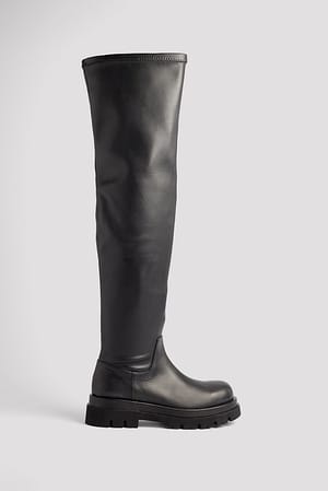 Black Weite Overknee-Stiefel aus Leder