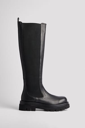 Downtown beam Tear Leather Profile Shaft Boots Black | NA-KD