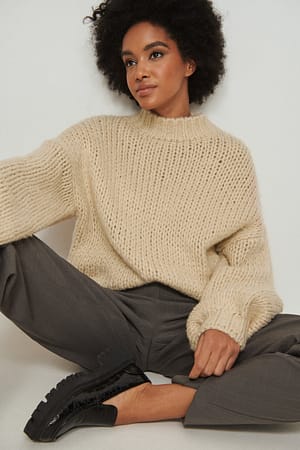 Beige Chunky Long Oversized Sweater