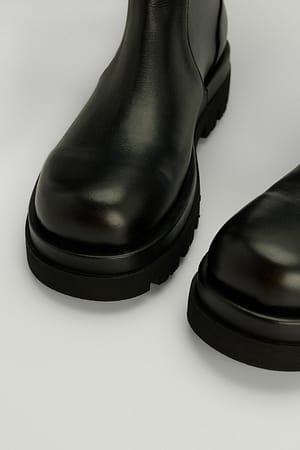 Chunky Overknee Leather Boots Black | NA-KD