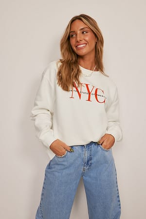 White New York Print City Print Sweatshirt