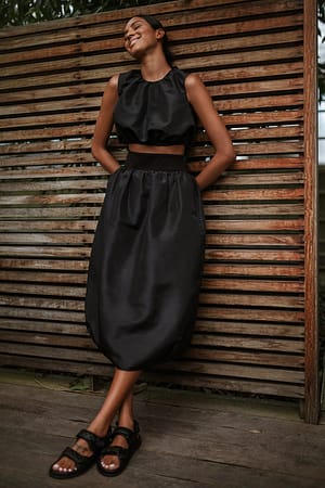 Black Cocoon Shape Midi Skirt