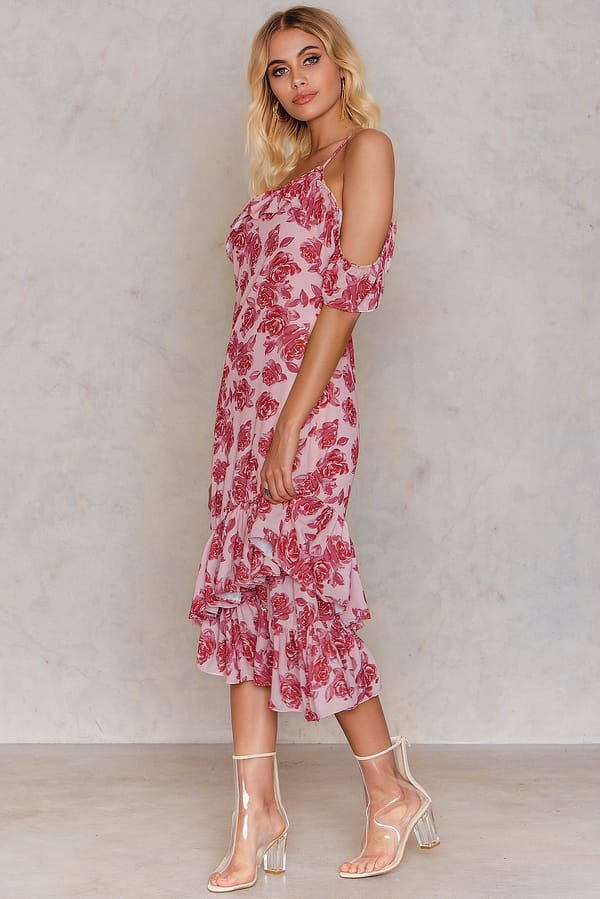 Cold Shoulder Thin Strap Frill Dress Multicolor NAKD