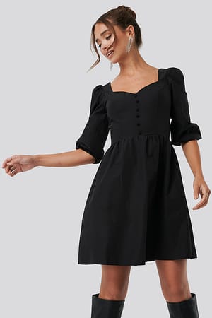 Black Collar Detailed Mini Dress