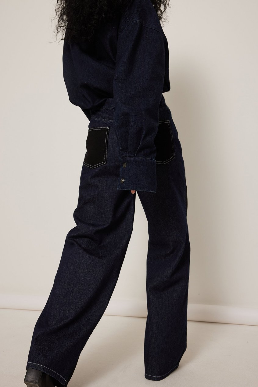 Jeans Sets | Farbblock Jeans mit weißen Nähten - GM25362