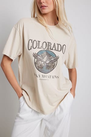 Light Beige T-skjorte med Colorado-trykk