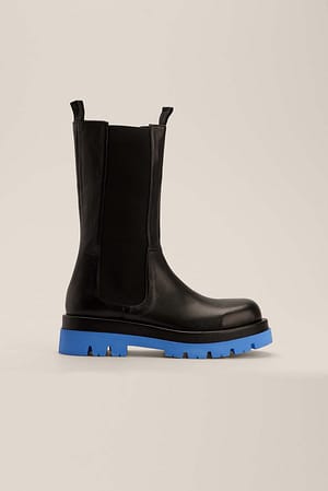 Blue/Black Colored Sole Leather Boots