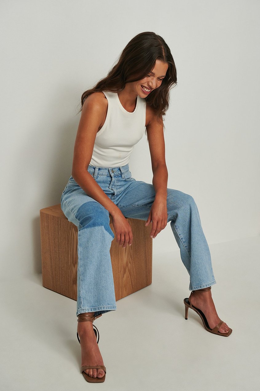 Jeans High Waisted Jeans | Organische hochgeschnittene Jeans mit Kontrastdetail - EL14144