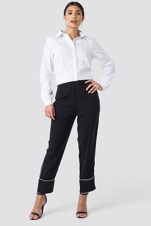 Black Contrast Piping Suit Pants