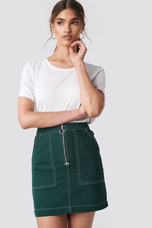 Green NA-KD Trend Contrast Seam Denim Skirt