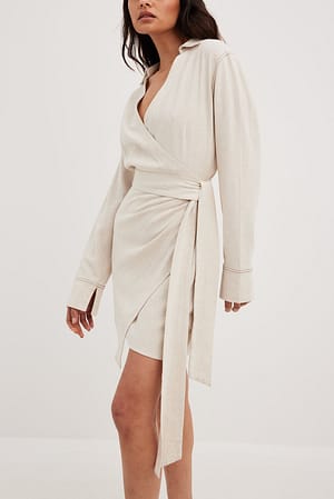 Contrast Seams Linen Mix Dress Beige | NA-KD