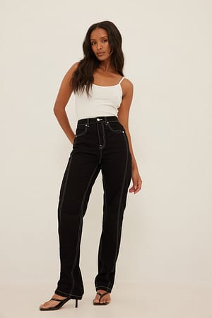 enkel metro rijstwijn Jeans met contrasterende stiksels Zwart | NA-KD