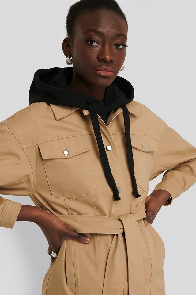 Jakke Med Belte Beige