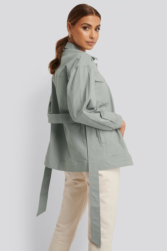 Jakke Med Belte Dusty Green
