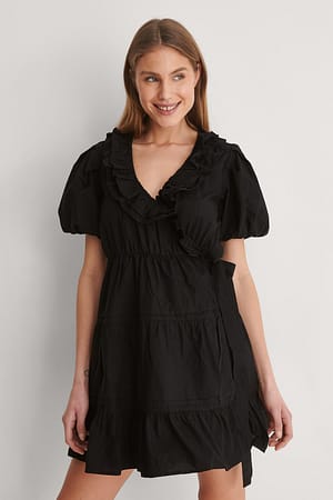 Black Cotton Frill Dress