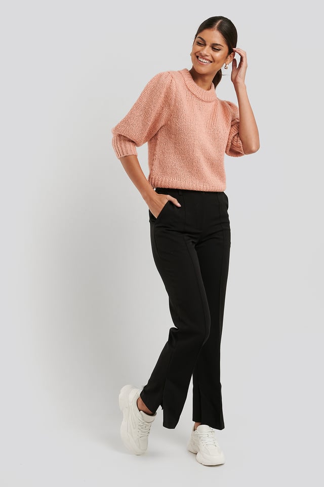 Creased Side Slit Pants Black