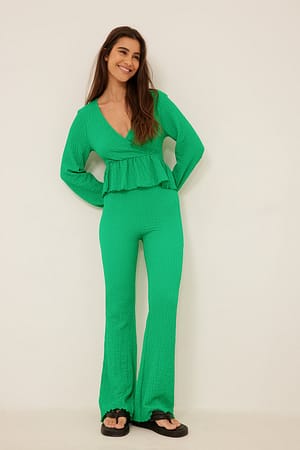Green Crepe Flared Trousers