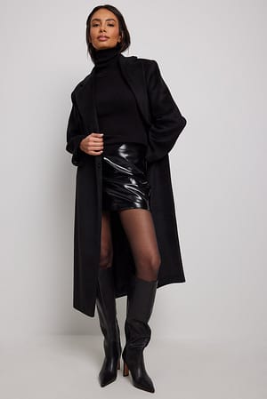 Black Minifalda de piel sintética arrugada