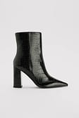 Black Croc Block Heel Boots