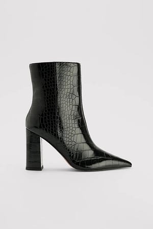 Black Laarzen met blokhak en een krokodillenpatroon
