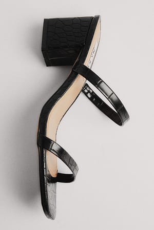 Black Croc Squared Strap Sandals