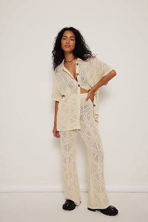 Off White Crochet Knit Trousers