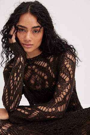Dark Brown Crochet Knitted Maxi Dress
