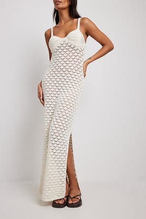 Crochet Knitted Maxi Dress Offwhite | NA-KD