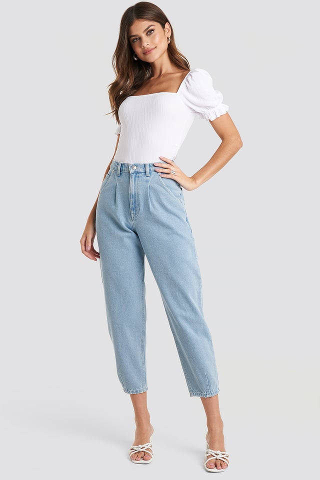 Cropped Balloon Leg Jeans Light Blue Wash