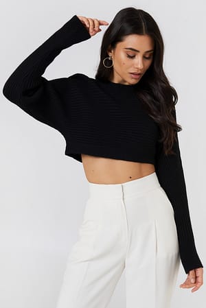 Black Cropped Batwing Sweater
