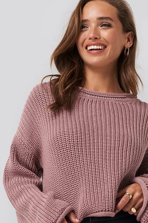 Dusty Pink NA-KD Cropped Boat Neck Knitted Sweater