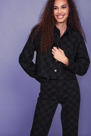 Checkerboard Cropped Denim Shirt