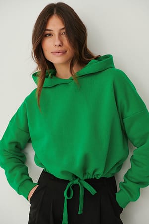 Green Crop hoodie met trekkoord