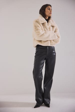 Offwhite Cropped Faux Fur Jacket