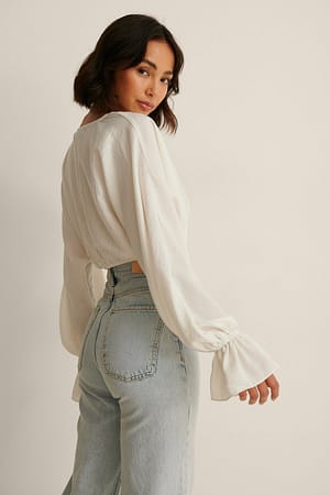 White Cropped Flowy Blouse