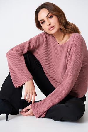 Purple Rose NA-KD Cropped Long Sleeve Knitted Sweater