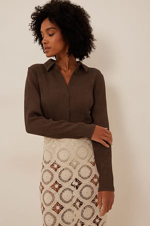 Brown Cropped Long Sleeve Shirt