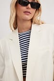 White/Navy Cropped Long Sleeved Striped Top