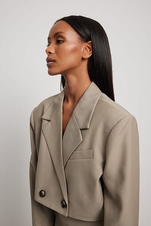 Taupe Cropped Oversized Double Breasted Blazer