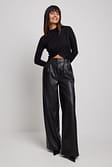 Black Cropped Pleated Top