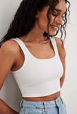 White Cropped Ribbed Tight Singlet