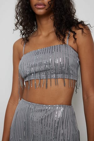 Silver Cropped Sequin Top