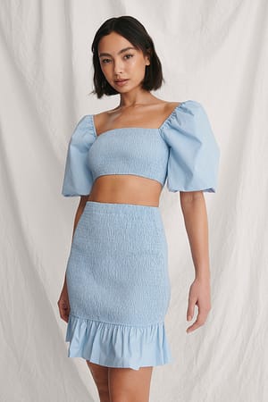 Blue Cropped Smocked Top
