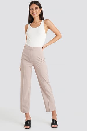Dusty Pink NA-KD Classic Cropped Straight Suit Check Pants
