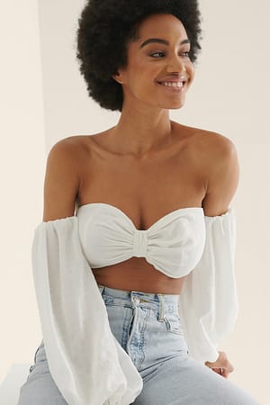 White Cropped Structured LS Blouse