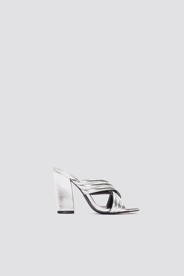 Cross Metallic Mule Sandal Silver